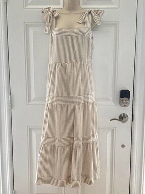 NEW Long Tan/White Striped Dress by The River